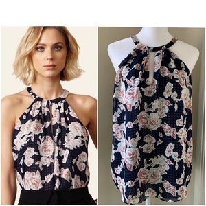 Anthro Greylin Serina flowy navy and pink floral halter top